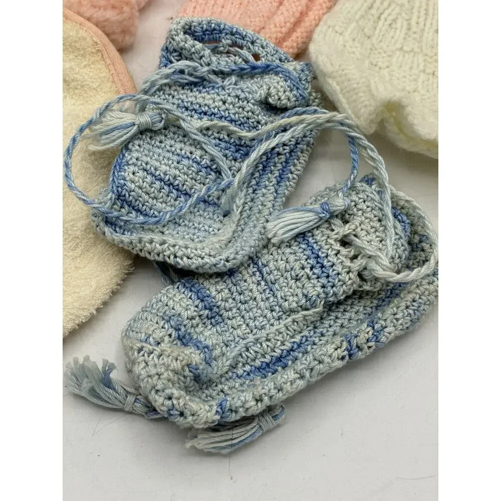 Vintage Baby Lot 10pc Carter’s Bibs Knit Booties Bonnets Corduroy Hat Beanie